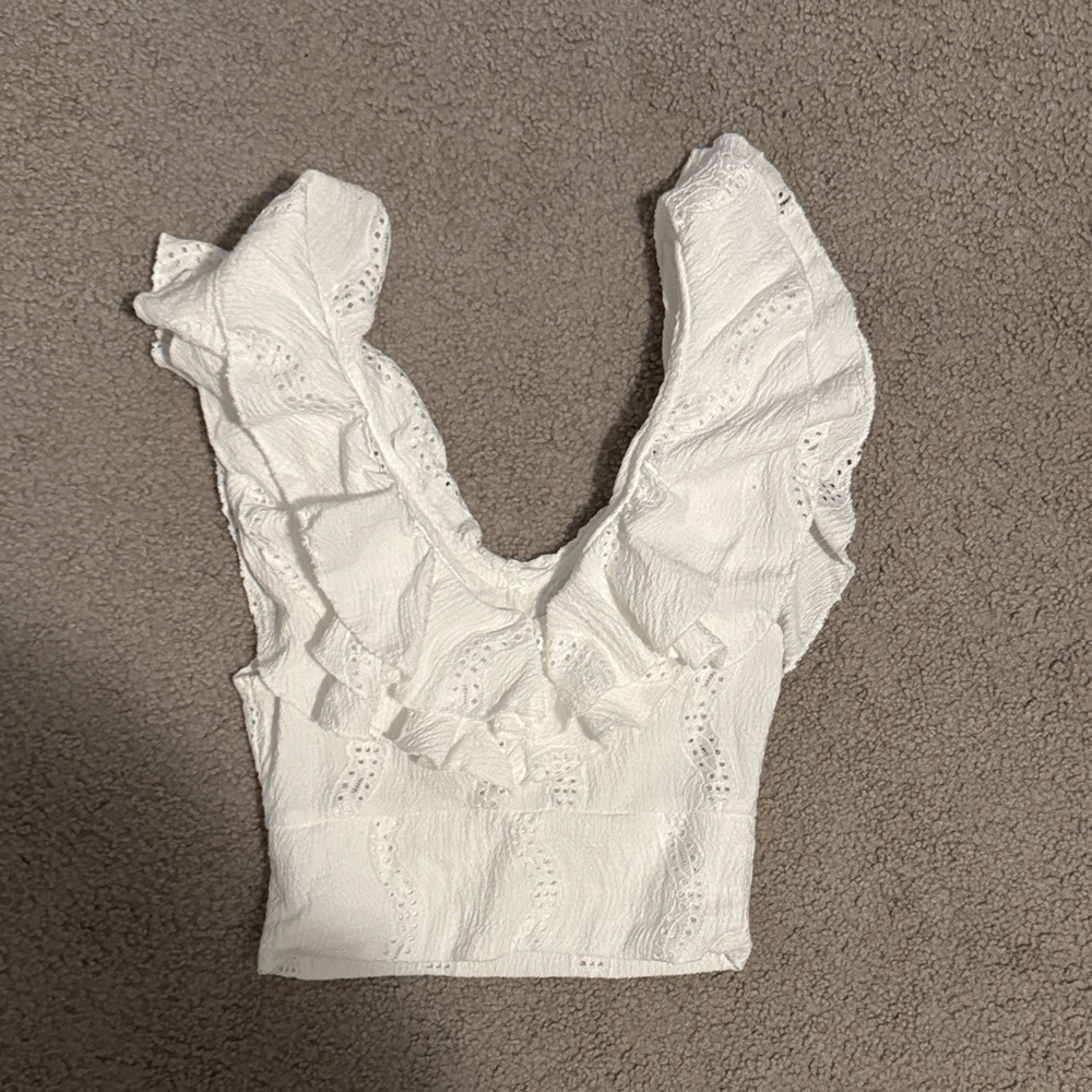 Zara White Ruffled Women's Top